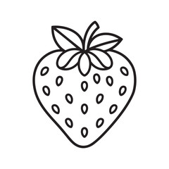 Fresh Cartoon Strawberry Outline Drawing with Detailed Seeds and Leaves: Simple Vector Line Art Illustration of a Berry for Food or Summer Design