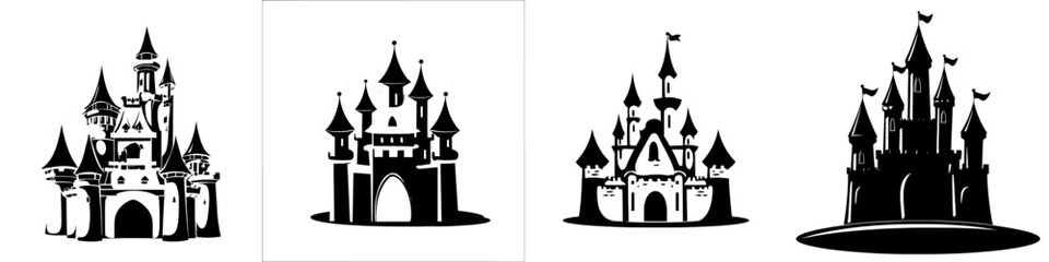 Obraz premium Modern cartoon illustration of a pink castle for a fairy princess, isolated from the background