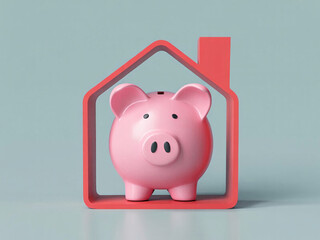 Secure your future with a charming pink piggy bank nestled safely inside a modern home outline, symbolizing financial planning and savings goals.