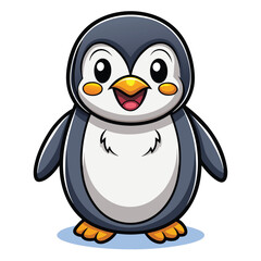 Obraz premium Cute cartoon penguin with happy expression and orange cheeks
