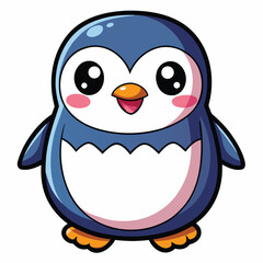 Cute cartoon penguin with big eyes and rosy cheeks