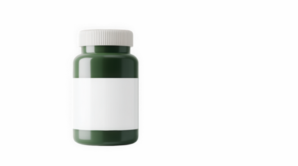 Green supplement jar with white label right aligned matte finish