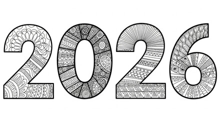 2026 Year Coloring Page - Printable Design