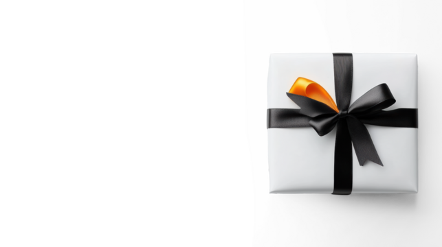 Elegant Gift Box with Black Ribbon on Transparent Background - Powered by Adobe