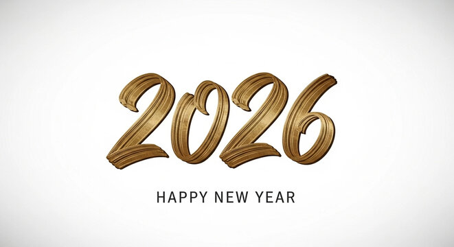 2026 Happy New Year Golden Text on White Background