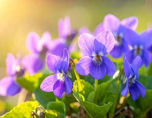 Spring violets in sunlight