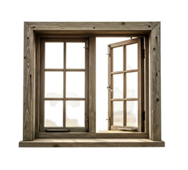Fototapeta premium Rustic open window frame isolated cutout PNG