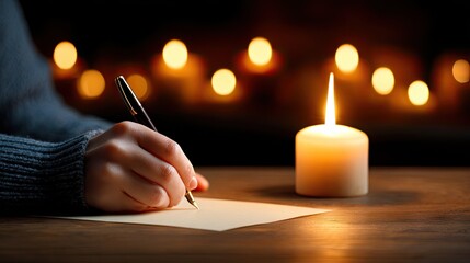 Dreamy visual theme - Cozy Candlelit Scene with Handwriting on Paper - surreal emotional atmosphere