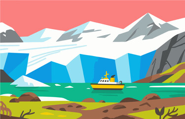 Graphic illustration style, landscape image, vector image