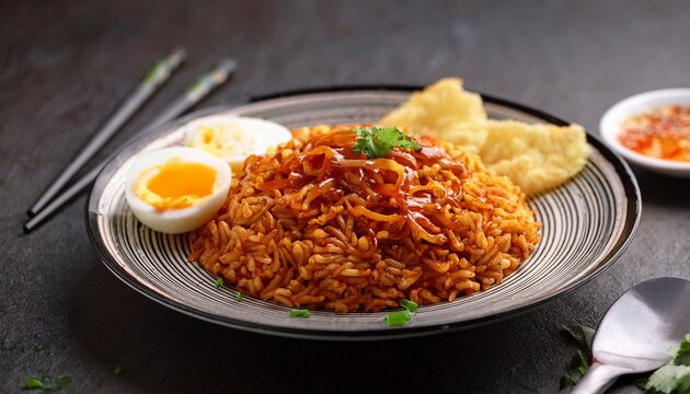 indo chinese triple schezwan rice with noodles and egg