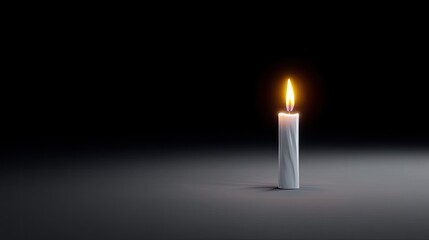 Single White Candle with Flame on Dark Background Creating a Serene and Introspective Atmosphere for Reflection and Peace