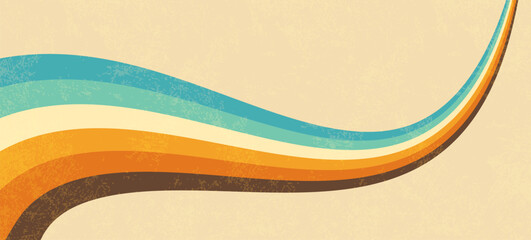 Retro 70s abstract poster with rainbow stripes and groovy curves. Vintage geometric vector set in hippie style. Colorful background for artwork, fashion print and wall decor