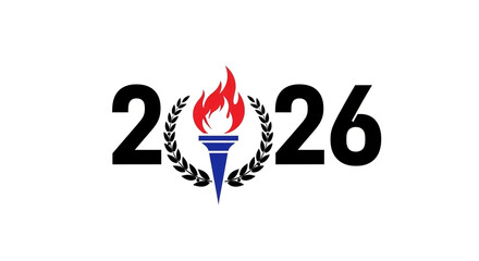2026 Olympics Logo, Torch and Laurel Wreath