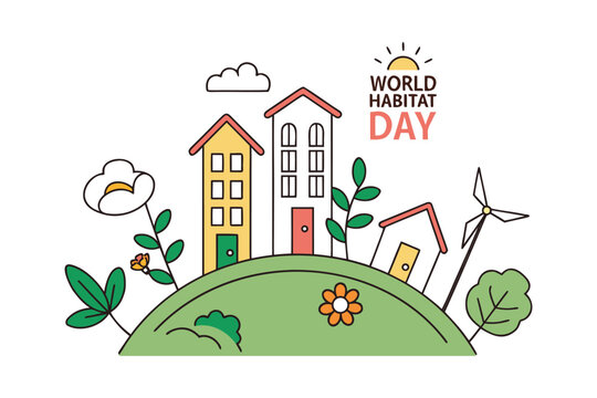 World habitat day celebration with eco friendly homes and nature