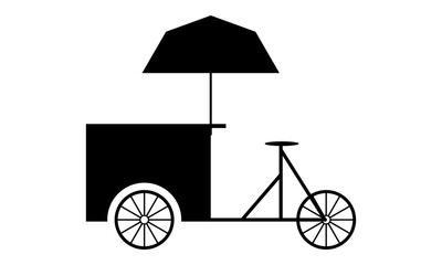 Street Food Cart Bicycle Silhouette Icon with Umbrella