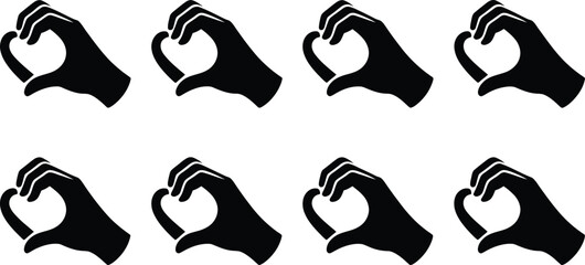 Heart hand gesture love symbol black and white background pattern