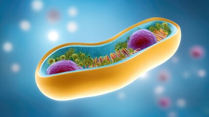 Obraz premium 3D Illustration of a Mitochondrion with Inner Membrane, ATP Production, and Genetic Material in a Cellular Environment