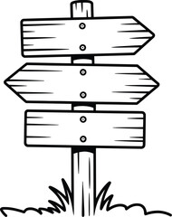 Wooden signpost direction arrow drawing vector illustration