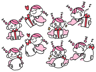 プレゼントに喜ぶ女の子　ピンク