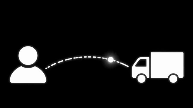 Delivery service icons person to truck Minimalist design Vector illustration Isolated on black background