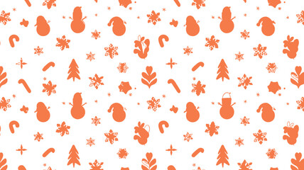 Christmas pattern background with snowmen and snowflakes design