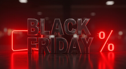 Black friday sale with neon light on red background