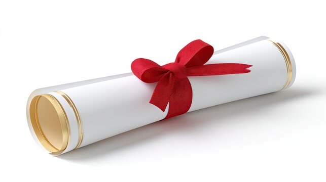 Rolled diploma scroll with elegant ribbon in red, showcasing graduation achievements and academic success for celebrations