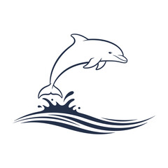 Fototapeta premium Elegant dolphin leaping joyfully from ocean waves, a symbol of freedom and intelligence in a simple, modern design perfect for marine-themed projects