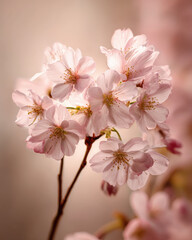 Fototapeta premium A close-up of the cherry blossom branches in the early morning