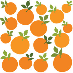 Set of hand drawn oranges fruits with leaves. Summer design for pattern, poster, card, fabric, banner, wallpaper.