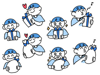 プレゼントに喜ぶ男の子　緑