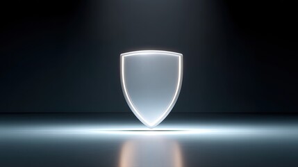 Futuristic Glowing Shield Symbol on Dark Background for Security and Protection Concepts
