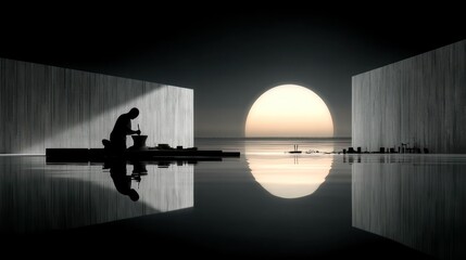 Person working in reflective space