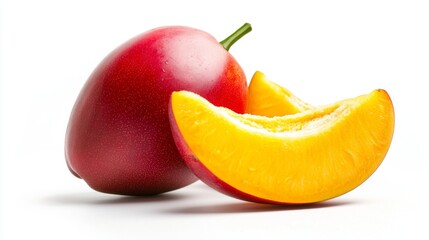 Fresh Juicy Mango with Sliced Segment on White Background for Fruit Highlights and Healthy Cooking Concepts