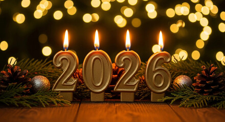 2026 New Year Candles with Bokeh Lights