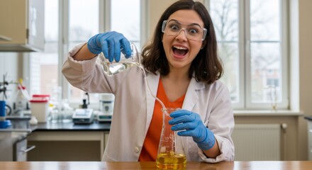 Young woman scientist pouring liquid in laboratory
