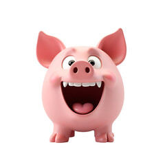 Cute cartoon pig with wide open mouth and big teeth isolated on transparent background