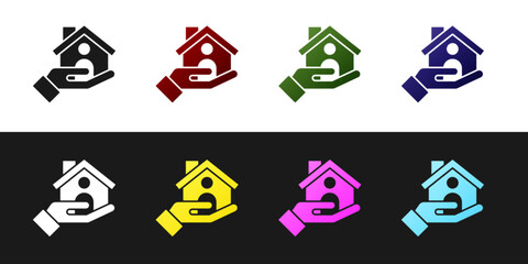 Set House insurance icon isolated on black and white background. Security, safety, protection, protect concept. Vector.