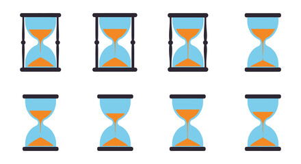 A collection of colorful hourglasses displayed in an organized grid pattern
