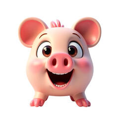Cute cartoon pig face smiling happily isolated on transparent background