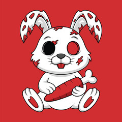Cute Horror Rabbit Holding Carrot and Bone Mascot