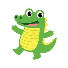 Cute Happy Crocodile Cartoon Character Flat Vector Illustration