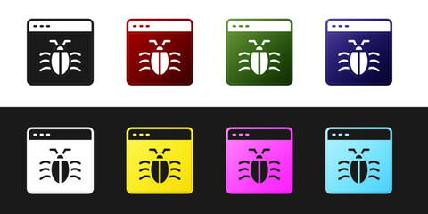 Set System bug concept icon isolated on black and white background. Code bug concept. Bug in the system. Bug searching. Vector