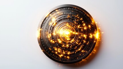 Intricate Circular Design with Glowing Lights and Patterns on a White Background