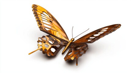 Detailed Close-Up of an Ornate Brown Butterfly with Intricate Patterns and Textures on a White Background