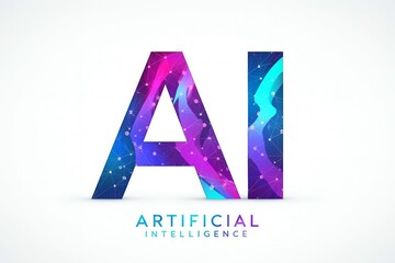 Vibrant ai lettering with abstract digital colors and futuristic glow