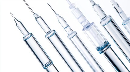 Collection of Various Medical Syringes and Needles on White Background for Healthcare and Pharmaceutical Use