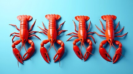 Red Lobsters on Blue Background – Bold Seafood Pop Art Display
