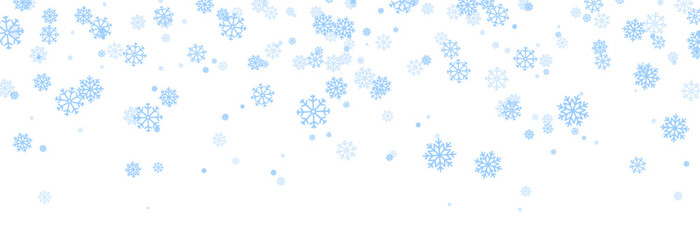 Blue snowflakes of different shapes PNG. Winter or Christmas background with falling snowflakes.