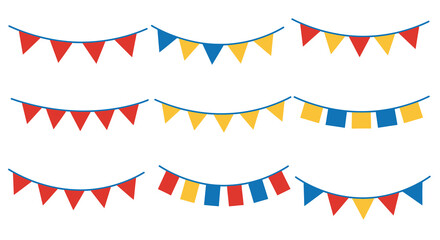 Colorful party bunting flags arranged in neat rows festive decoration